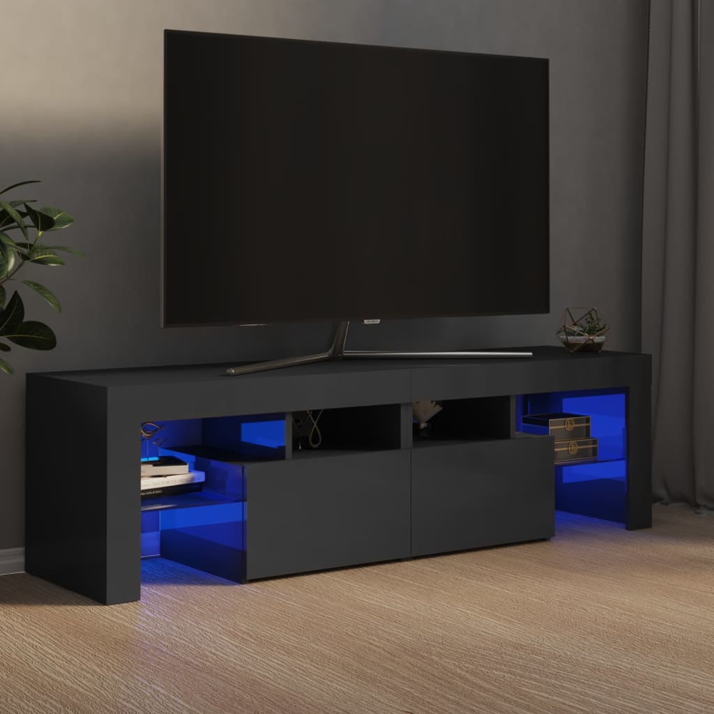 vidaXL Comodă TV cu lumini LED, gri extralucios, 140x35x40 cm vidaxl.ro