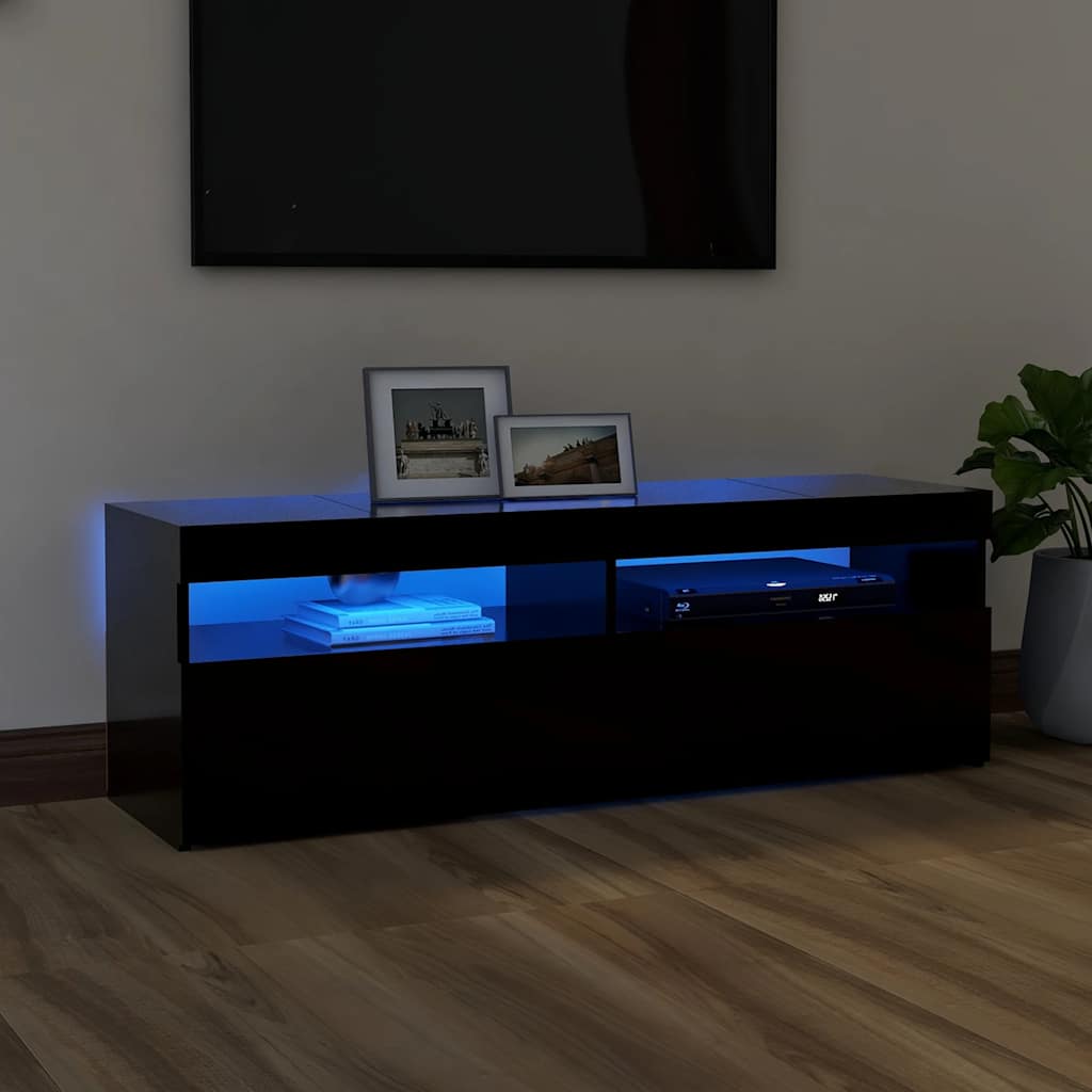 vidaXL Szafka pod TV z owietleniem LED, czarna, 120x35x40 cm