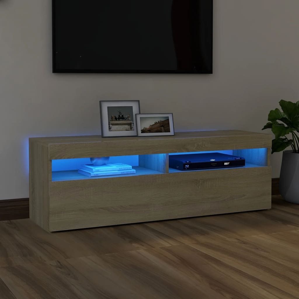 vidaXL Comodă TV cu lumini LED, stejar Sonoma, 120x35x40 cm