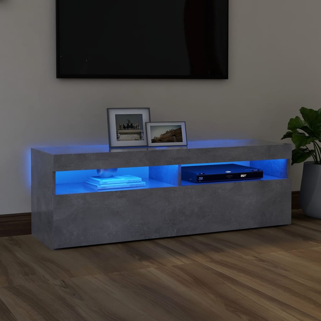 vidaXL Szafka pod TV z oświetleniem LED, szarość betonu, 120x35x40 cm