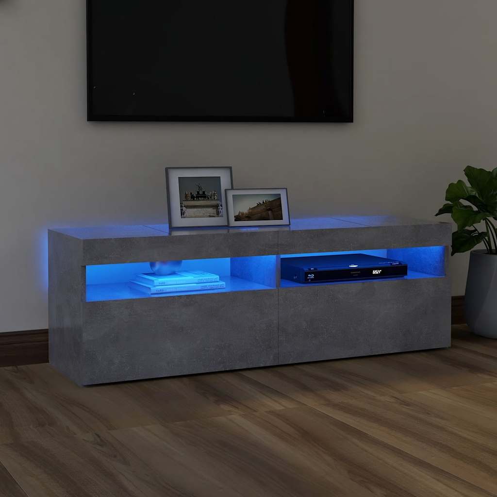 vidaXL Szafka pod TV z owietleniem LED, szaro betonu, 120x35x40 cm