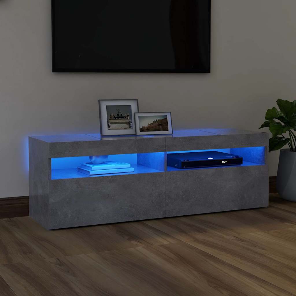 vidaXL Szafka pod TV z o�wietleniem LED, szaro�� betonu, 120x35x40 cm