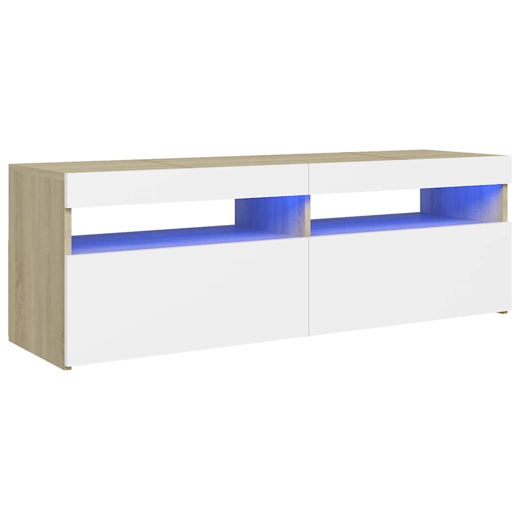 

vidaXL TV Cabinet with LED Lights White and Sonoma Oak 47.2"x13.8"x15.7"