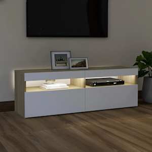 vidaXL TV spintelė su LED apšvietimu, balta ir ąžuolo, 120x35x40cm