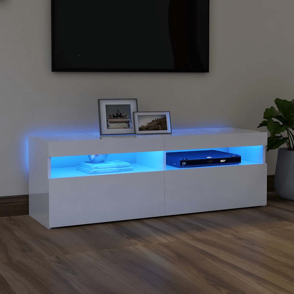 vidaXL Szafka TV z owietleniem LED, biaa, wysoki poysk, 120x35x40cm