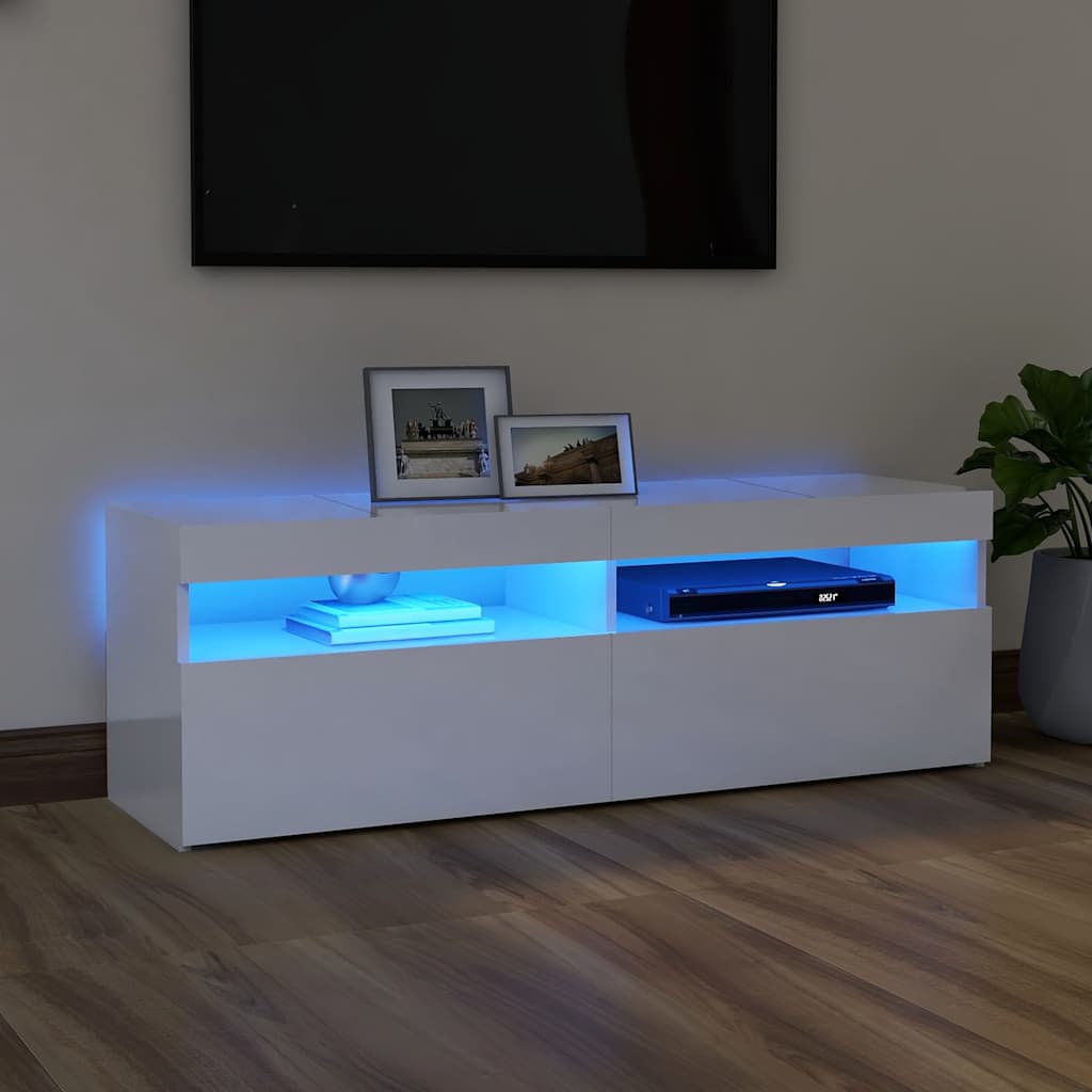 vidaXL Szafka TV z o�wietleniem LED, bia�a, wysoki po�ysk, 120x35x40cm