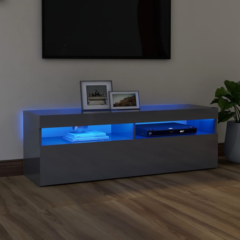 TV Cabinet with LED Lights High Gloss Grey 120x35x40 cm