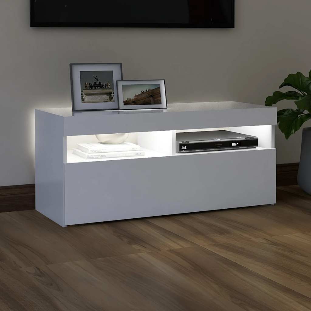 vidaXL fehér TV-szekrény LED-lámpákkal 90 x 35 x 40 cm