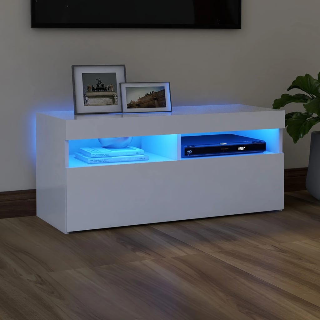 TV-Schrank mit LED-Leuchten Weiß 90x35x40 cm | Stepinfit