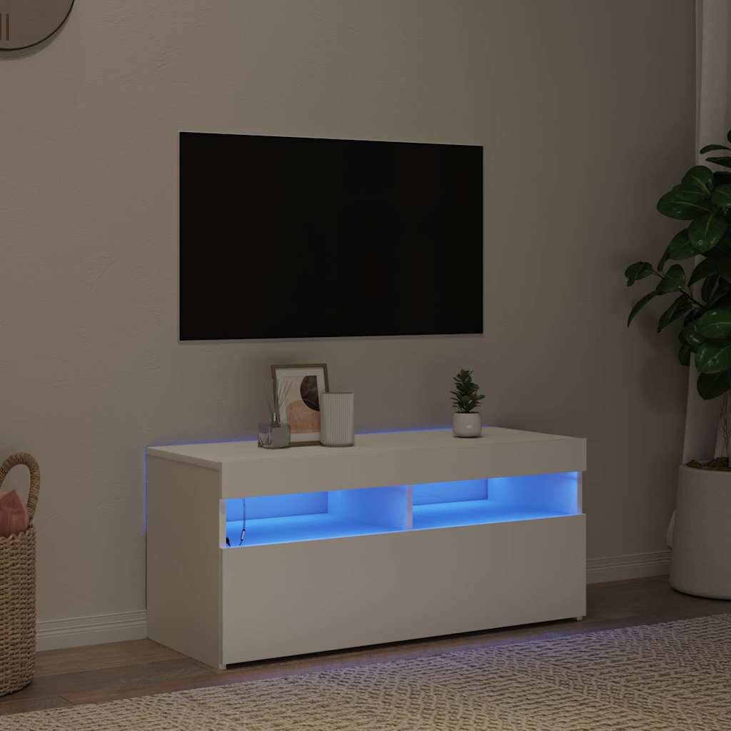 vidaXL Szafka pod TV z owietleniem LED, biaa, 90x35x40 cm