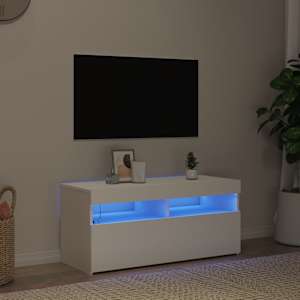 TV omarica z LED lučkami bela 90x35x40 cm
