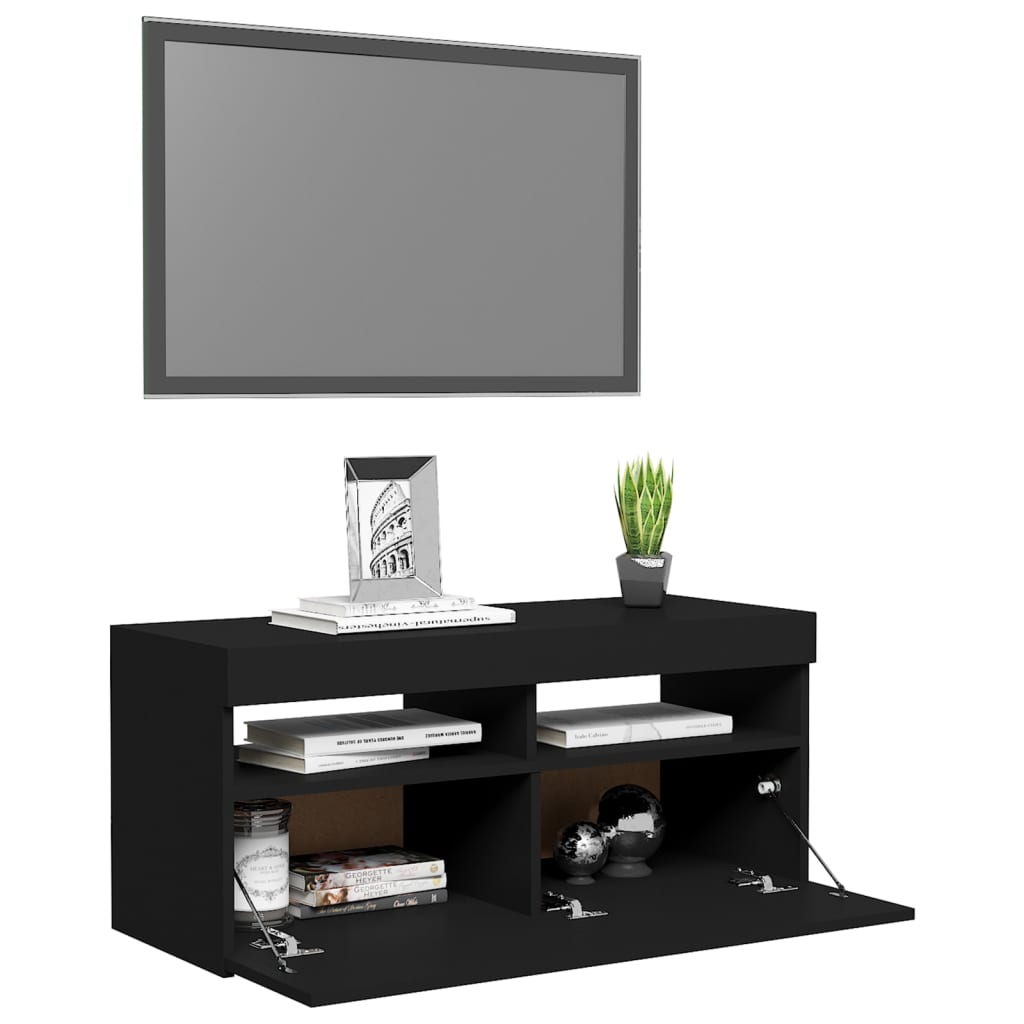  TV skrinka s LED svetlami čierna 90x35x40 cm