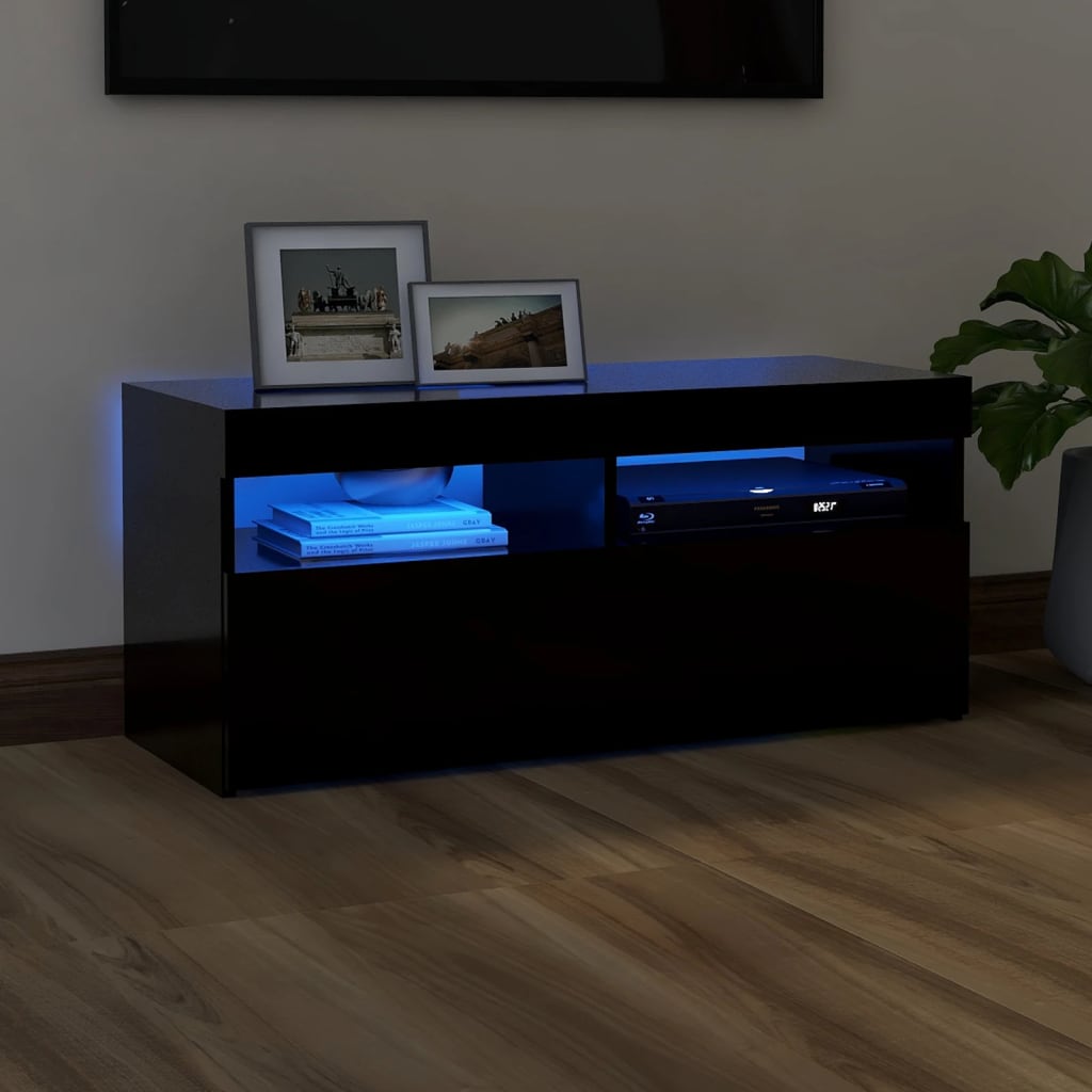 vidaXL Szafka pod TV z owietleniem LED, czarna, 90x35x40 cm