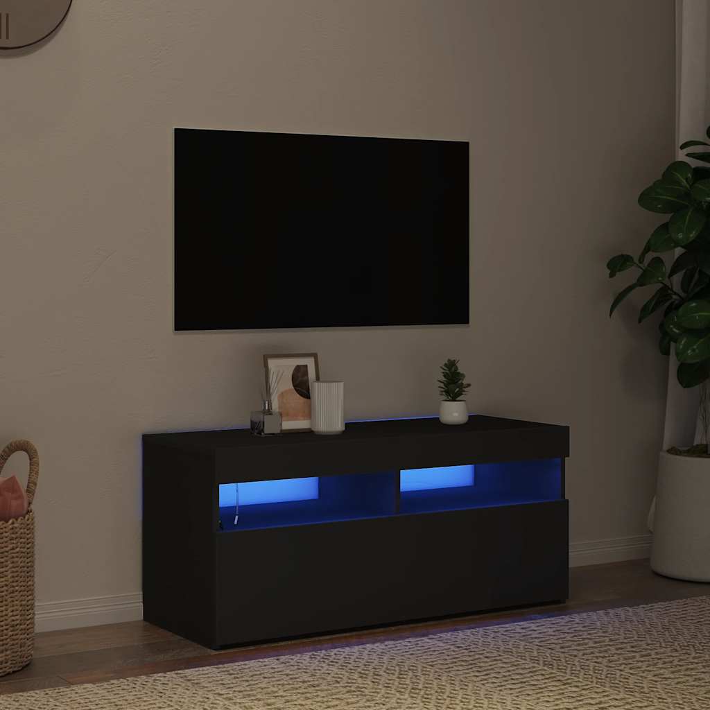 vidaXL Szafka pod TV z owietleniem LED, czarna, 90x35x40 cm