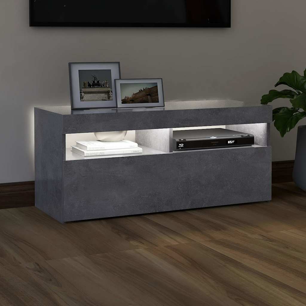 vidaXL Comodă TV cu lumini LED, gri beton, 90x35x40 cm