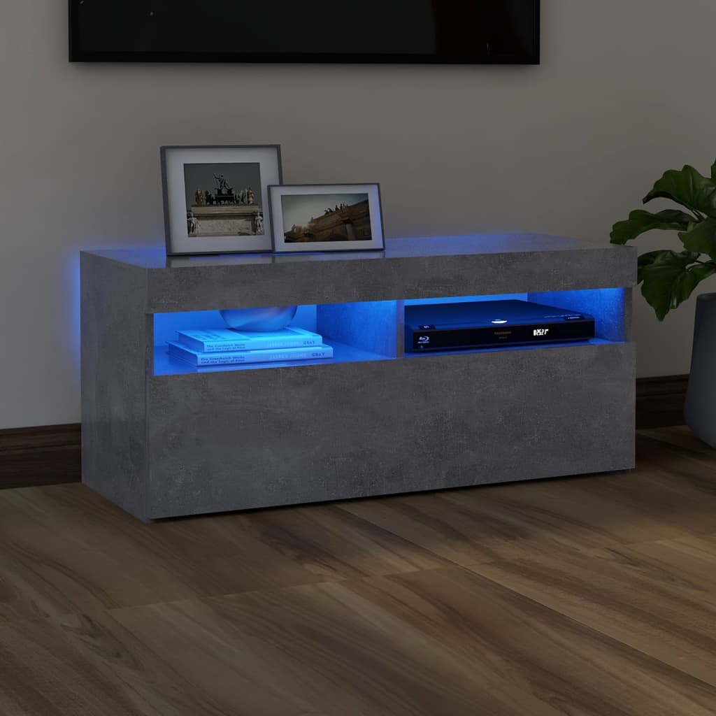 vidaXL Szafka pod TV z owietleniem LED, szaro betonu, 90x35x40 cm