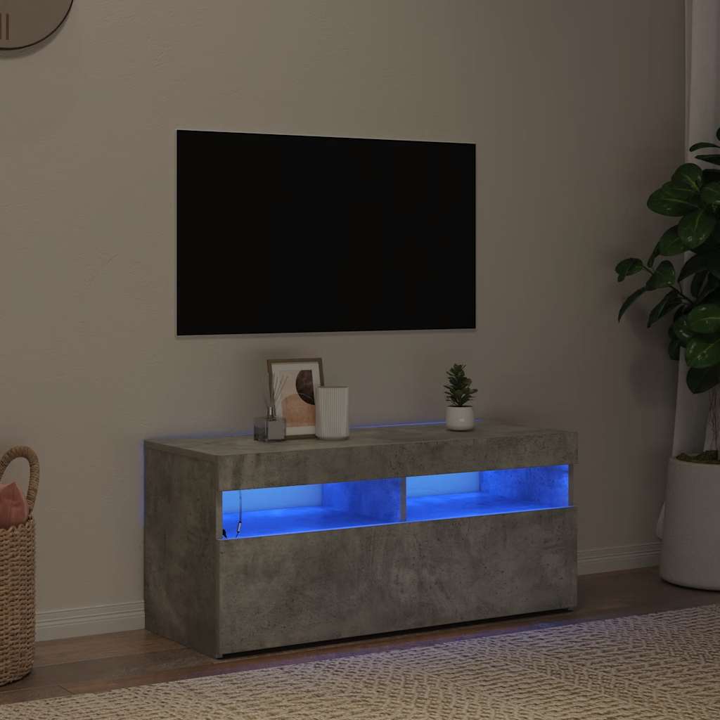 vidaXL Comodă TV cu lumini LED, gri beton, 90x35x40 cm