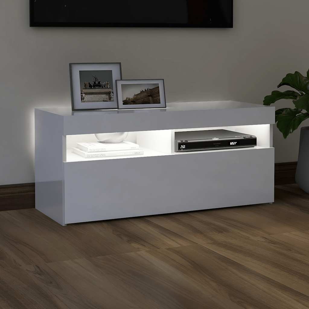 vidaXL Tv-meubel met LED-verlichting 90x35x40 cm hoogglans wit afbeelding