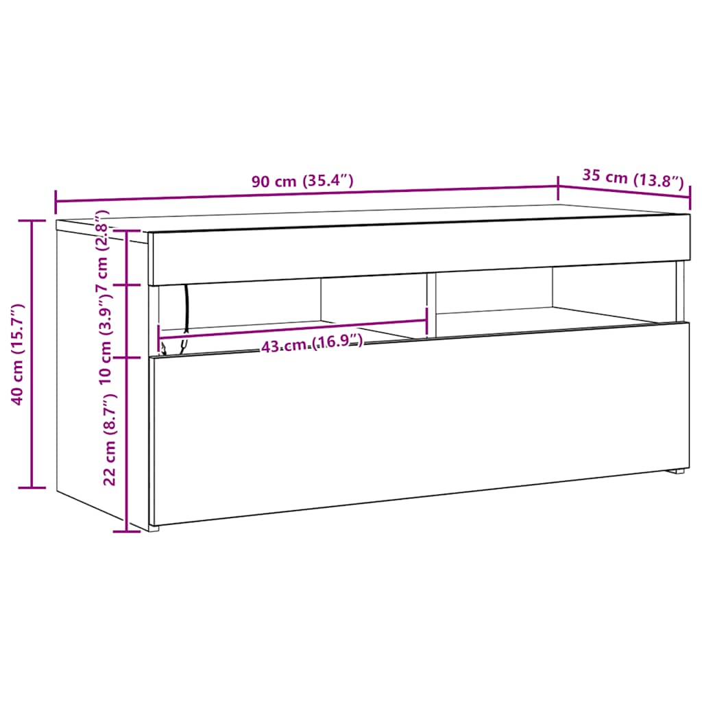 TV skříňka s LED osvětlením bílá s vysokým leskem 90x35x40 cm - obrázek 16