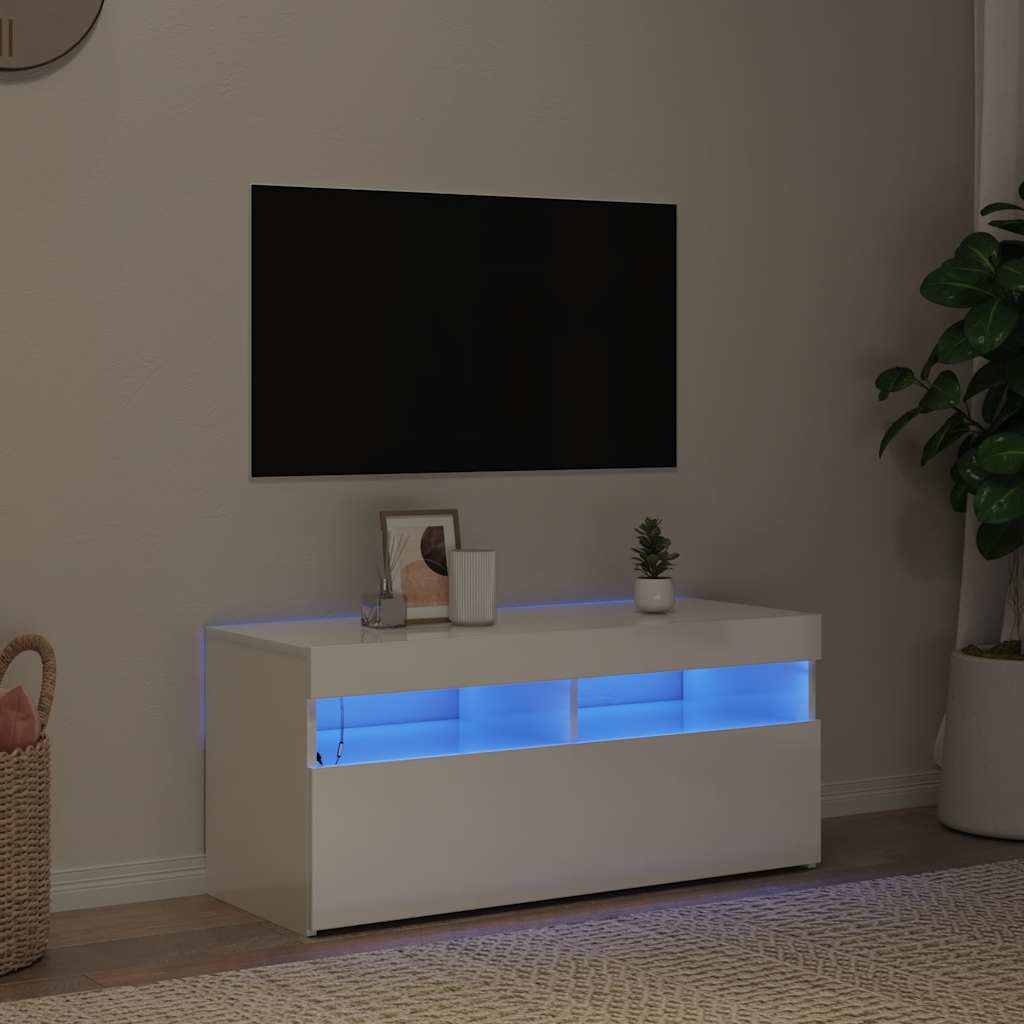 Thumbnail - vidaXL TV-Schrank mit LED-Leuchten Hochglanz-Weiß 90x35x40 cm