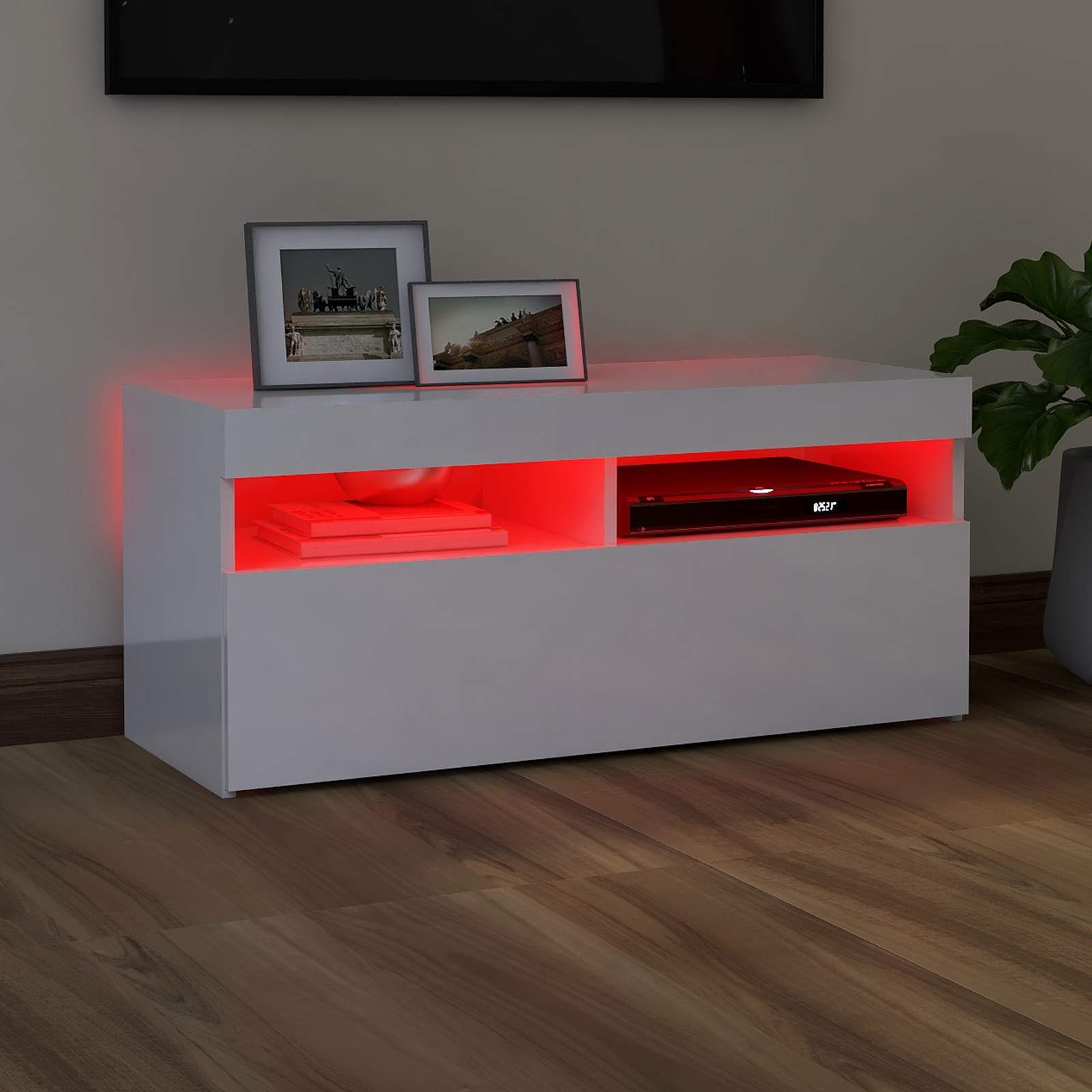 TV-taso LED-valoilla korkeakiilto valkoinen 90x35x40 cm - Image 4