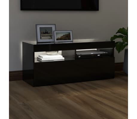 vidaXL TV Cabinet with LED Lights High Gloss Black 90x35x40 cm