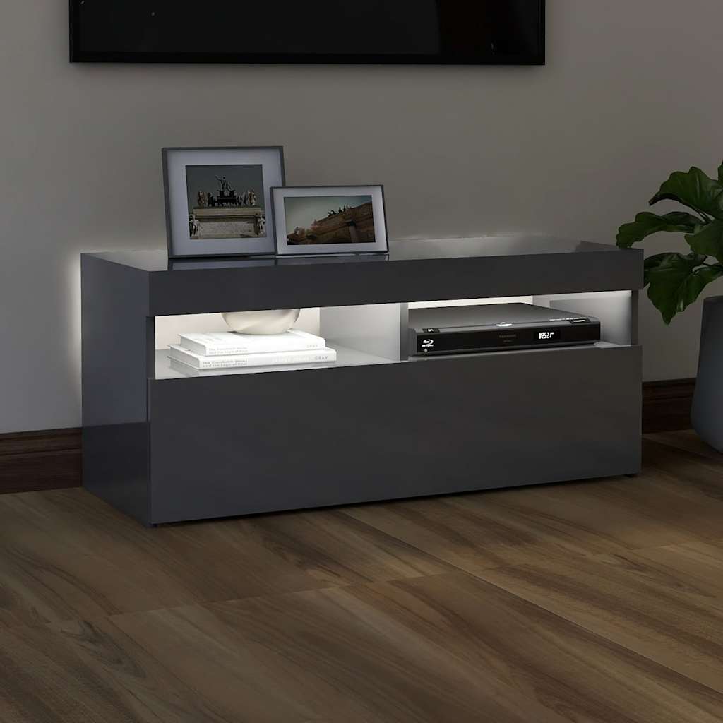 

vidaXL Tv-meubel met LED-verlichting 90x35x40 cm hoogglans grijs