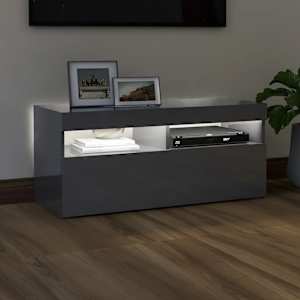 vidaXL TV spintelė su LED apšvietimu, pilka, 90x35x40cm, blizgi