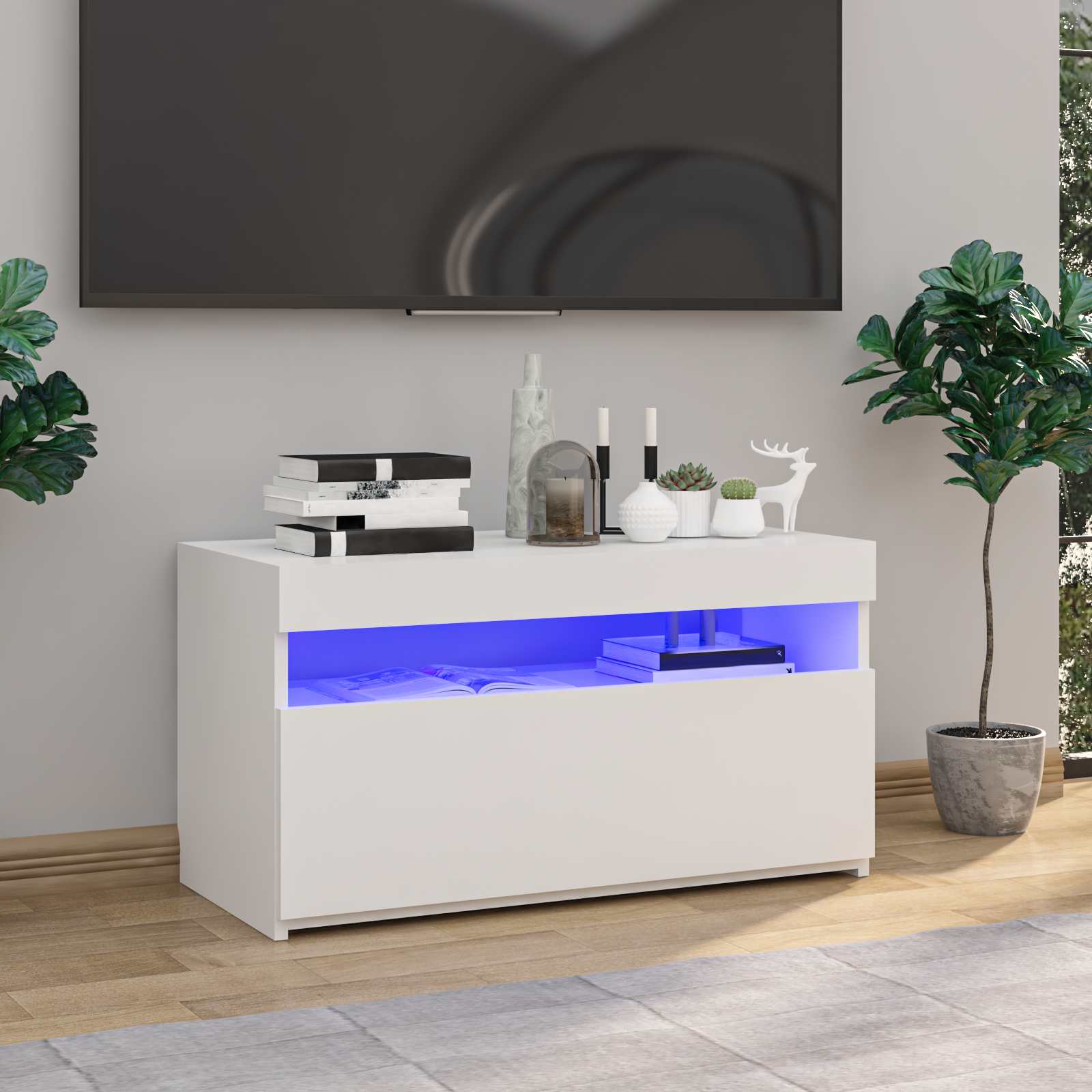 vidaXL tv-bord med LED-lys 75x35x40 cm hvid billede