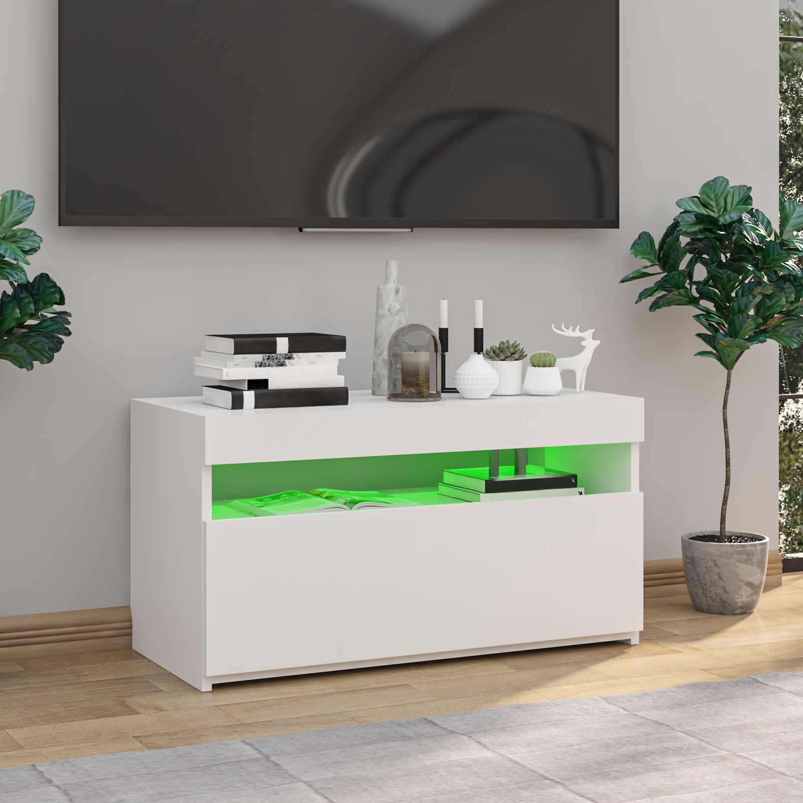 TV omarica z LED lučkami bela 75x35x40 cm - slika 3