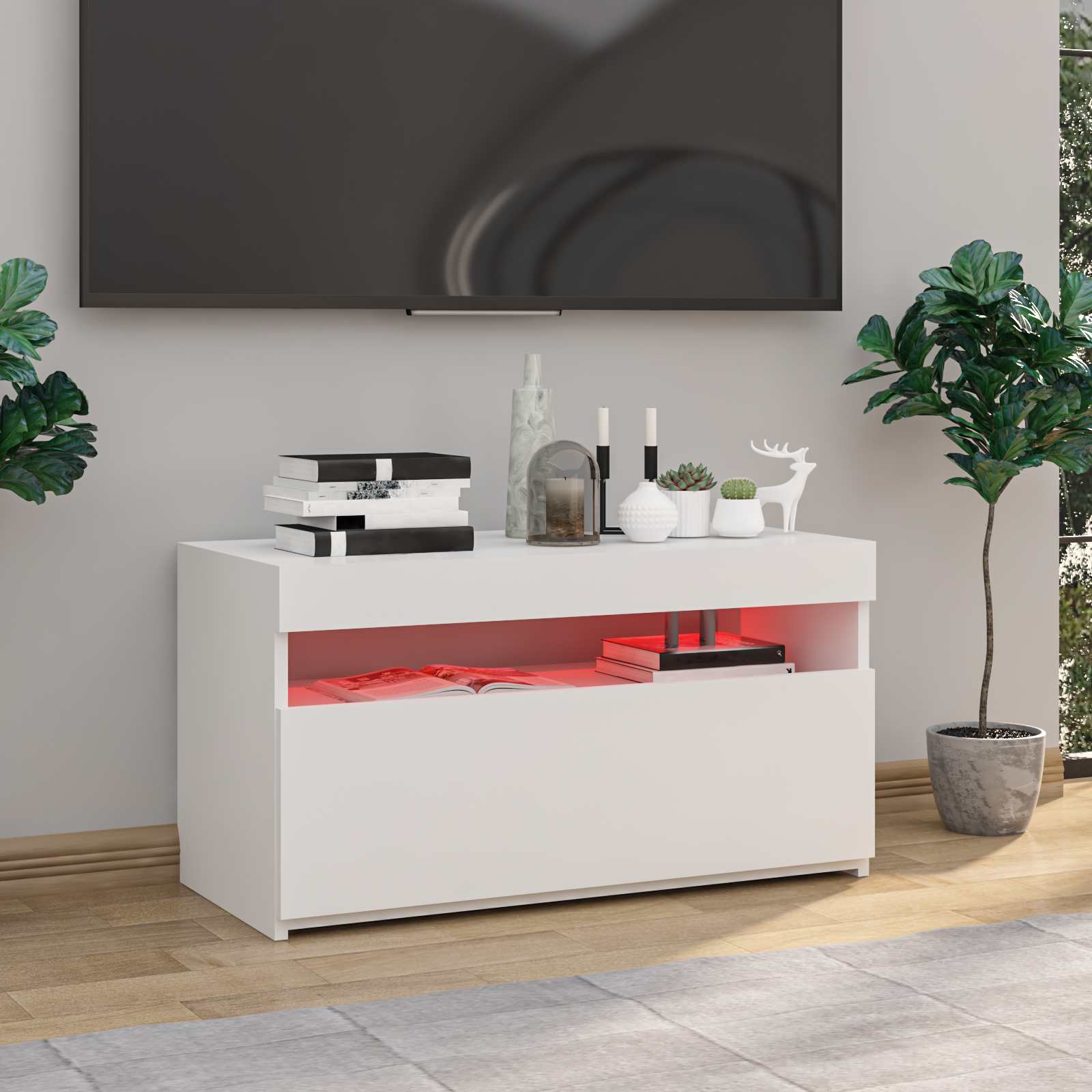 TV omarica z LED lučkami bela 75x35x40 cm - slika 4