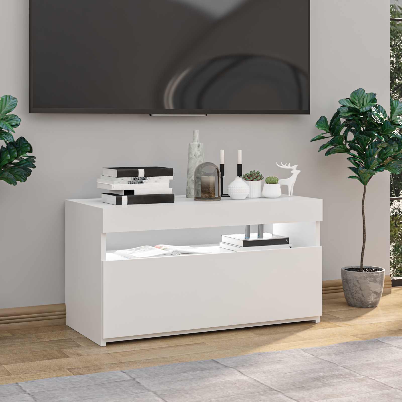 TV omarica z LED lučkami bela 75x35x40 cm - slika 5