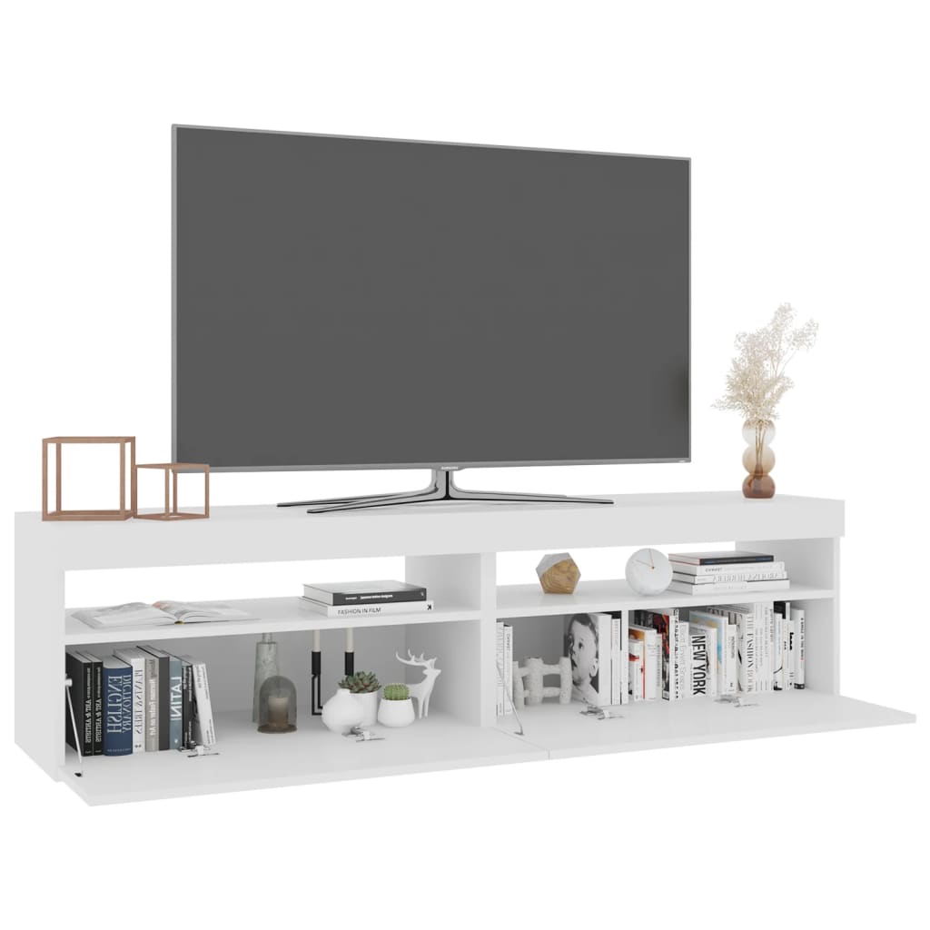vidaXL Comode TV cu lumini LED, 2 buc., alb, 75x35x40 cm