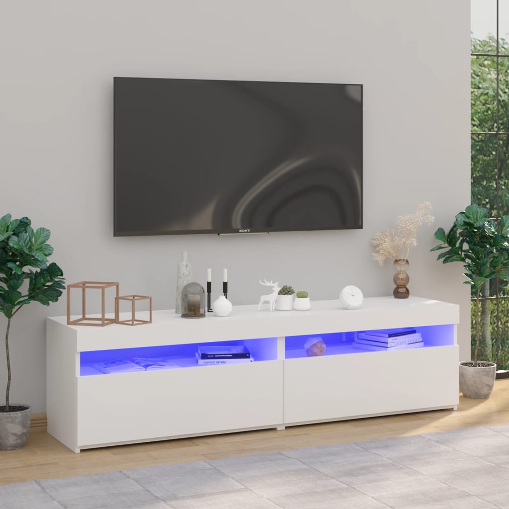 vidaXL Comode TV cu lumini LED, 2 buc., alb, 75x35x40 cm