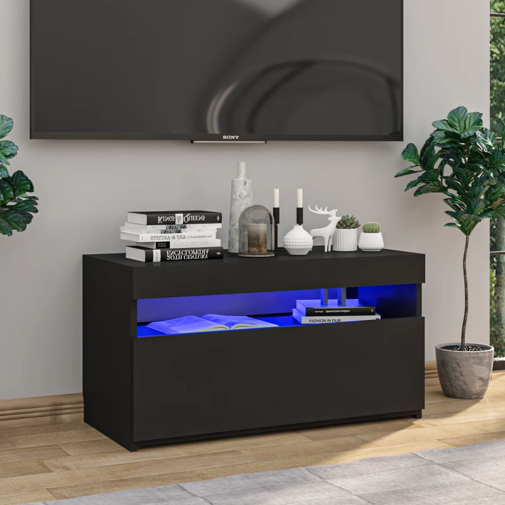 vidaXL Szafka pod TV z owietleniem LED, czarna, 75x35x40 cm