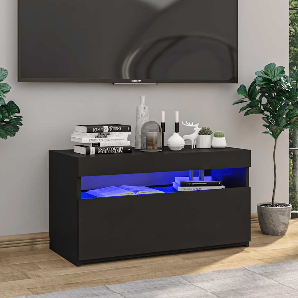 vidaXL Szafka pod TV z owietleniem LED, czarna, 75x35x40 cm