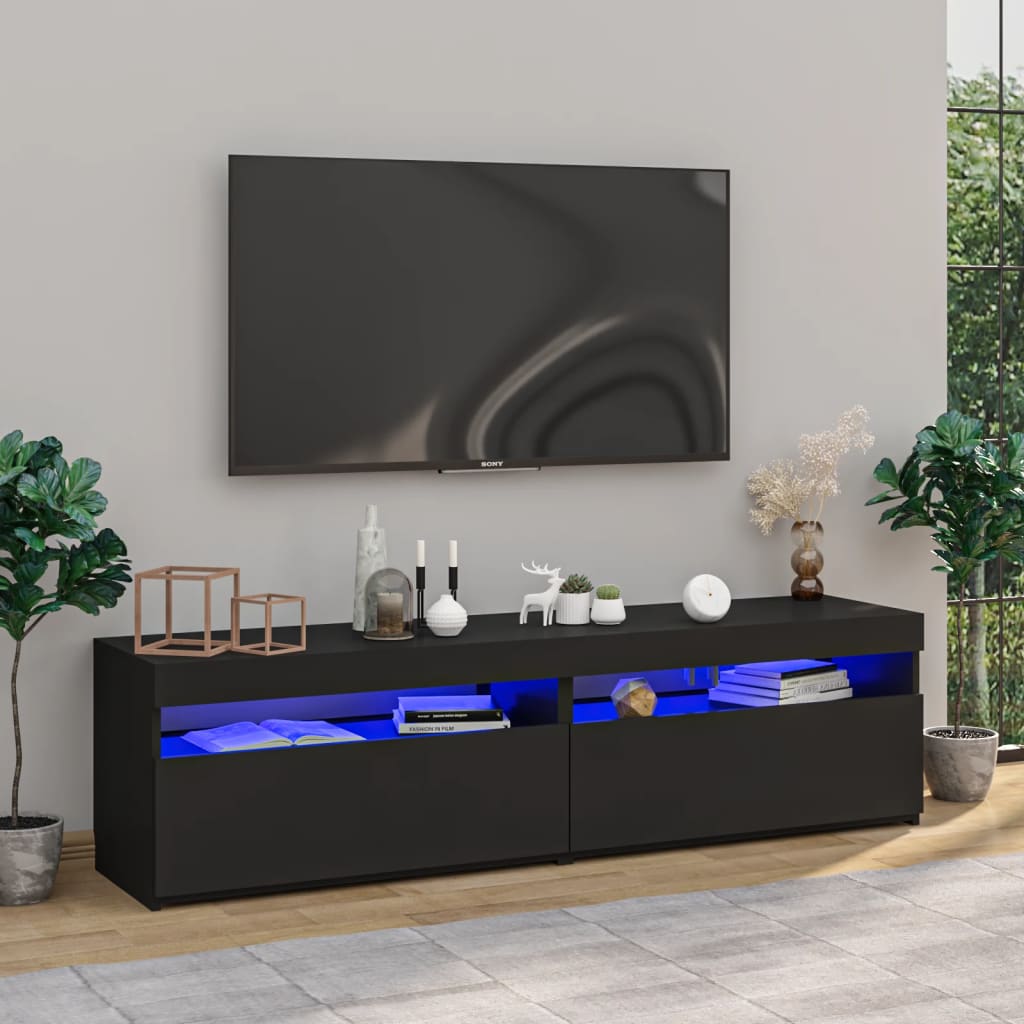 Tv-bänkar med LED-belysning 2 st svart 75x35x40 cm
