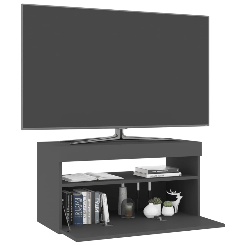 vidaXL Móvel de TV com luzes LED 75x35x40 cm cinzento