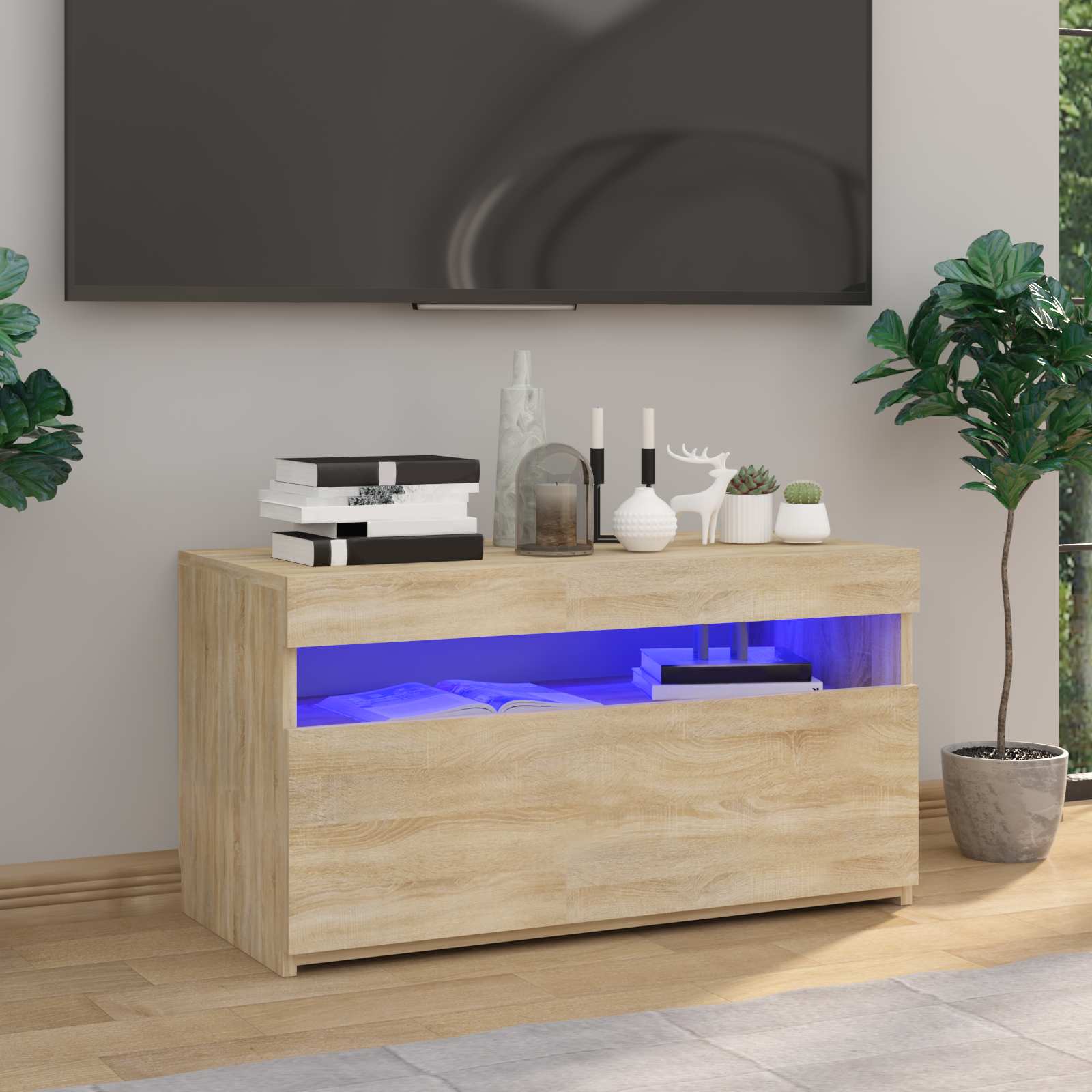 vidaXL tv-bord med LED-lys 70x35x40 cm sonoma-eg billede