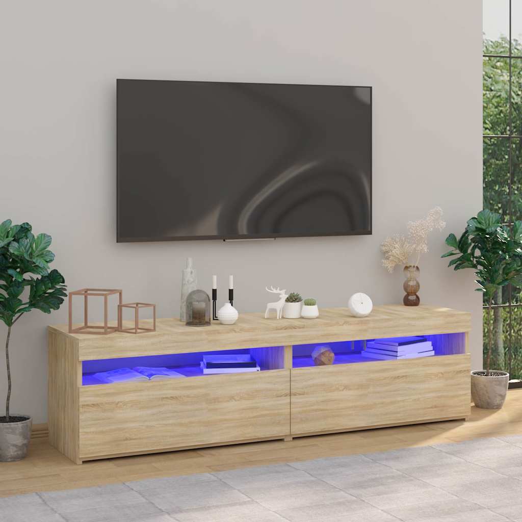 vidaXL Szafki pod TV z LED, 2 szt., d�b sonoma, 75x35x40 cm