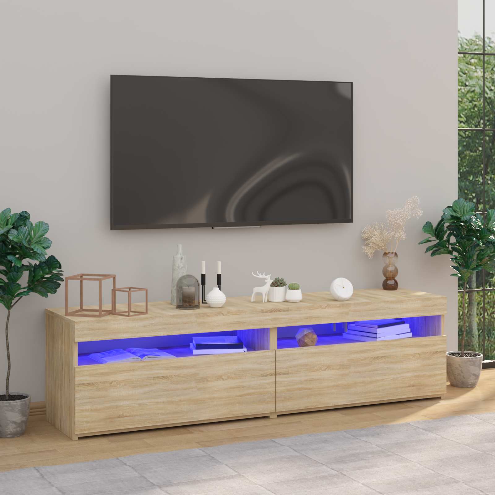 vidaXL tv-borde 2 stk. med LED-lys 75x35x40 cm sonoma-eg billede