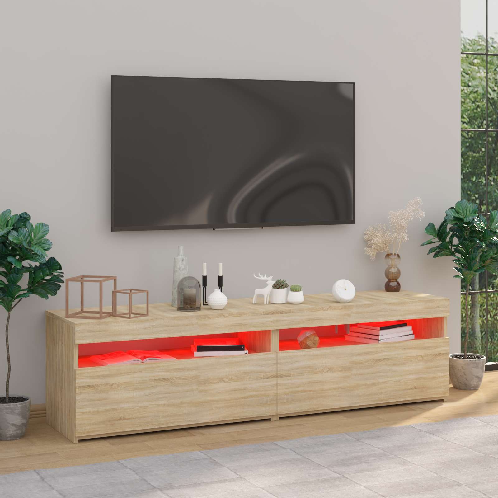 TV omarica 2 kosa z LED lučkami sonoma hrast 75x35x40 cm - slika 5