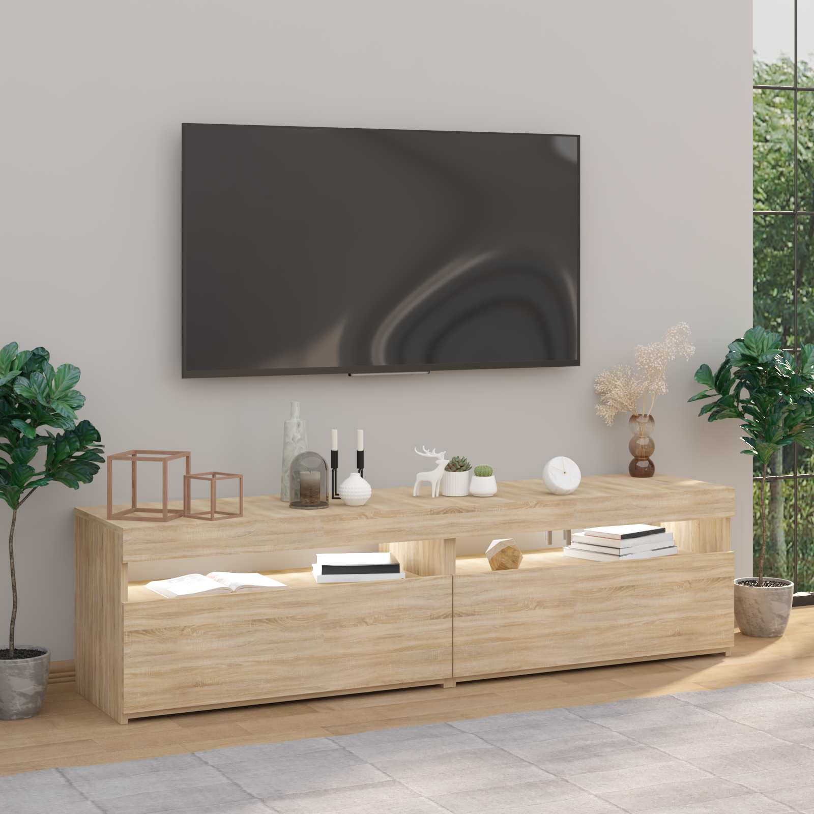 TV omarica 2 kosa z LED lučkami sonoma hrast 75x35x40 cm - slika 6