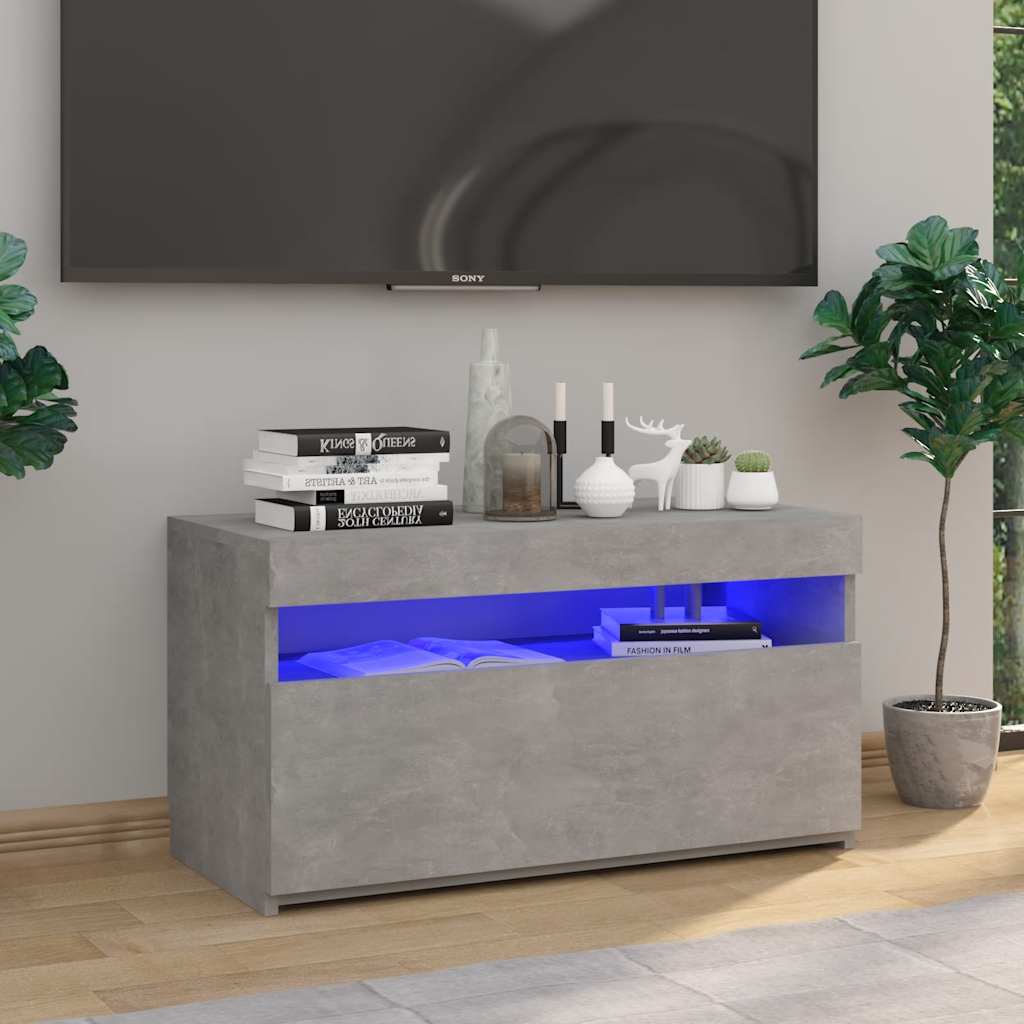 vidaXL Comodă TV cu lumini LED, gri beton, 75x35x40 cm