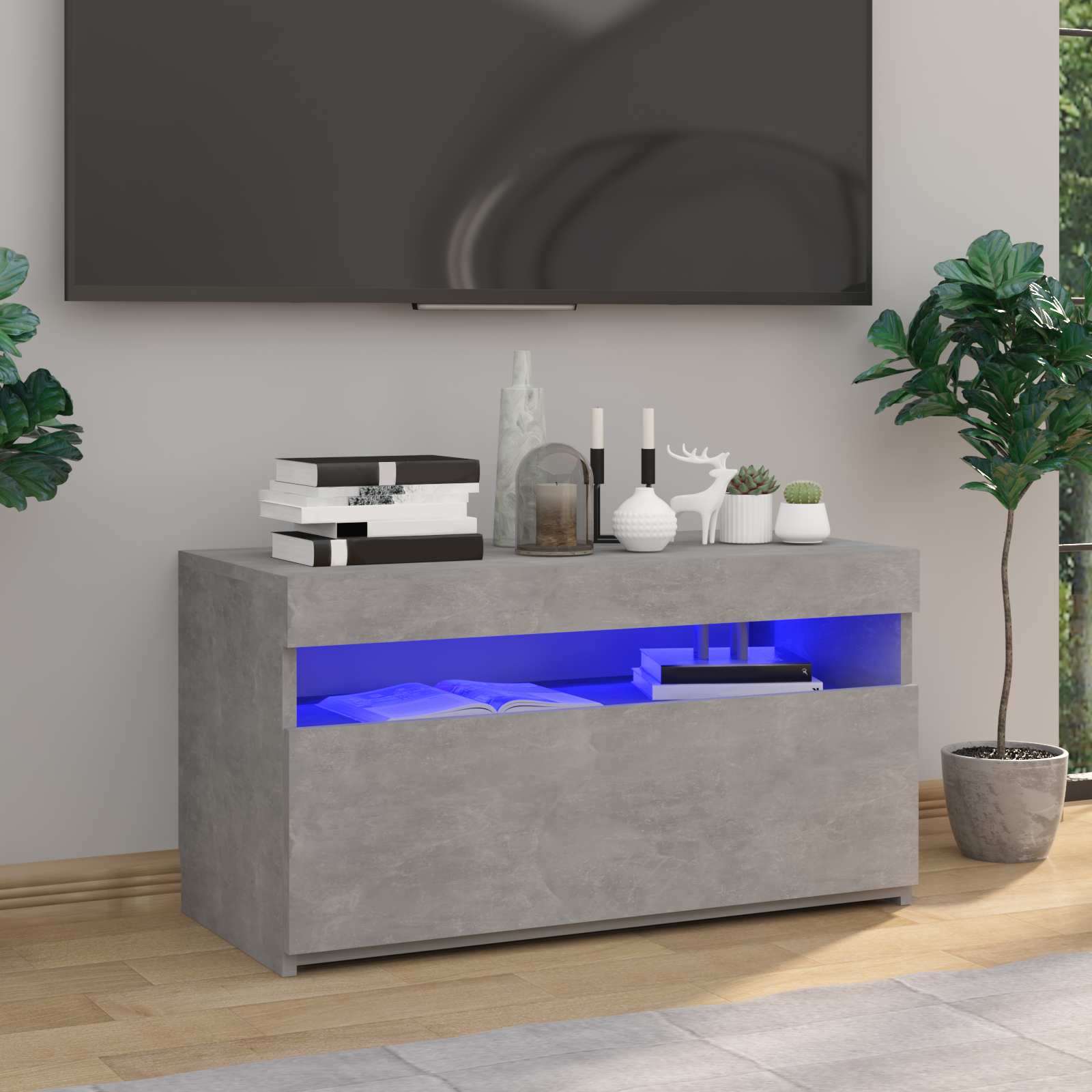 vidaXL tv-bord med LED-lys 75x35x40 cm betongrå billede