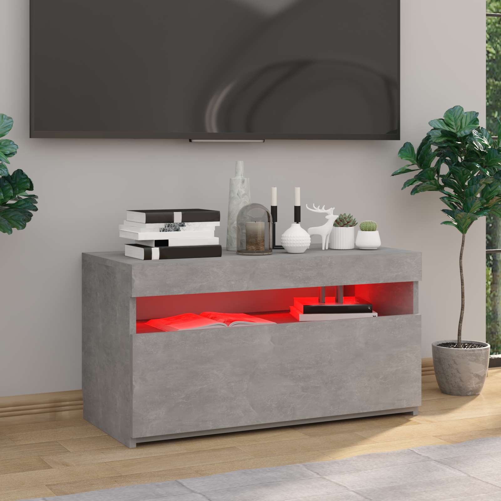 TV omarica z LED lučkami betonsko siva 75x35x40 cm - slika 4
