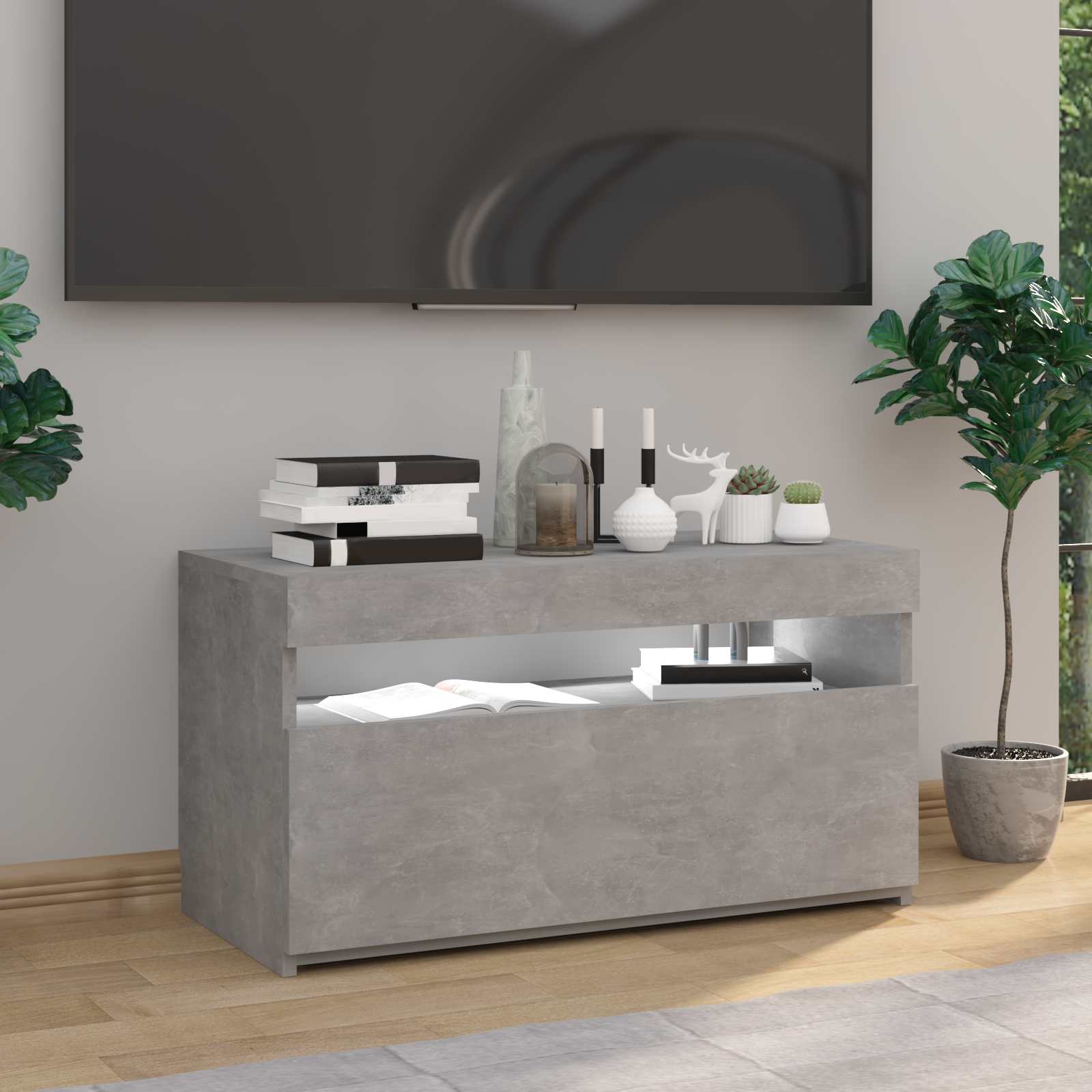 TV omarica z LED lučkami betonsko siva 75x35x40 cm - slika 5