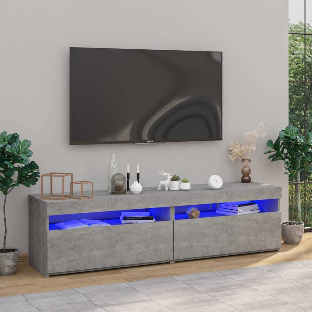vidaXL Comode TV cu lumini LED, 2 buc., gri beton, 75x35x40 cm
