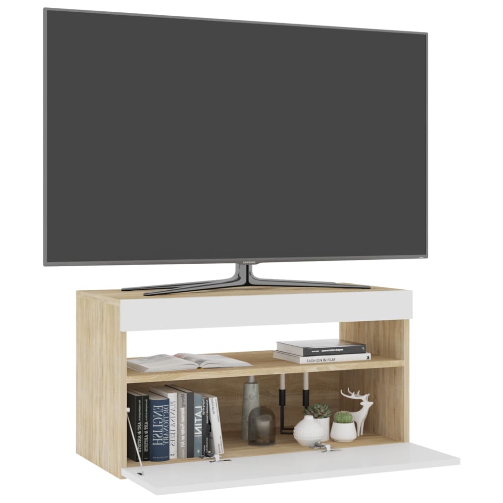 

vidaXL Tv-meubel LED-verlichting 75x35x40 cm wit en sonoma eikenkleur