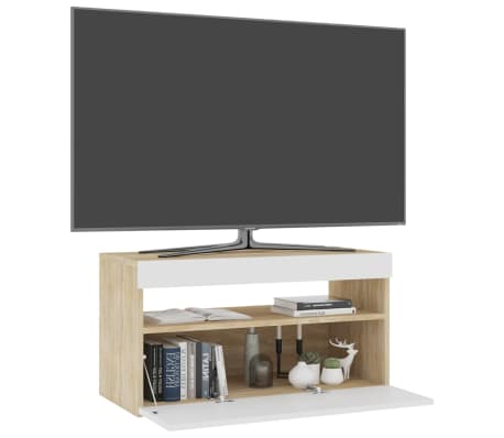 vidaXL Mobile Porta TV con Luci LED Bianco e Rovere Sonoma 75x35x40 cm